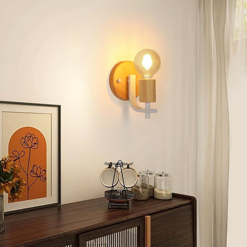 Set van 2 Houten Wandlampen voor Binnen (Exclusief Lampen)