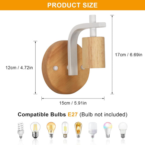 Set van 2 Houten Wandlampen voor Binnen (Exclusief Lampen)