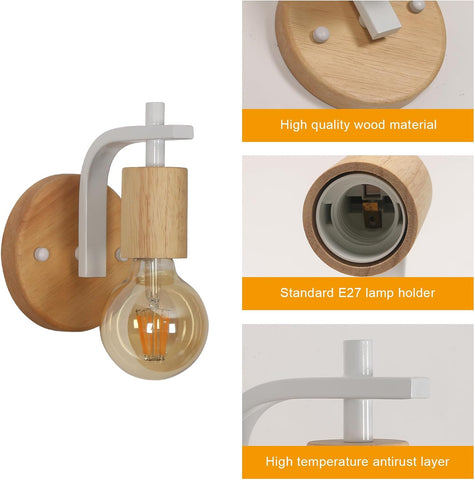 Set van 2 Houten Wandlampen voor Binnen (Exclusief Lampen)