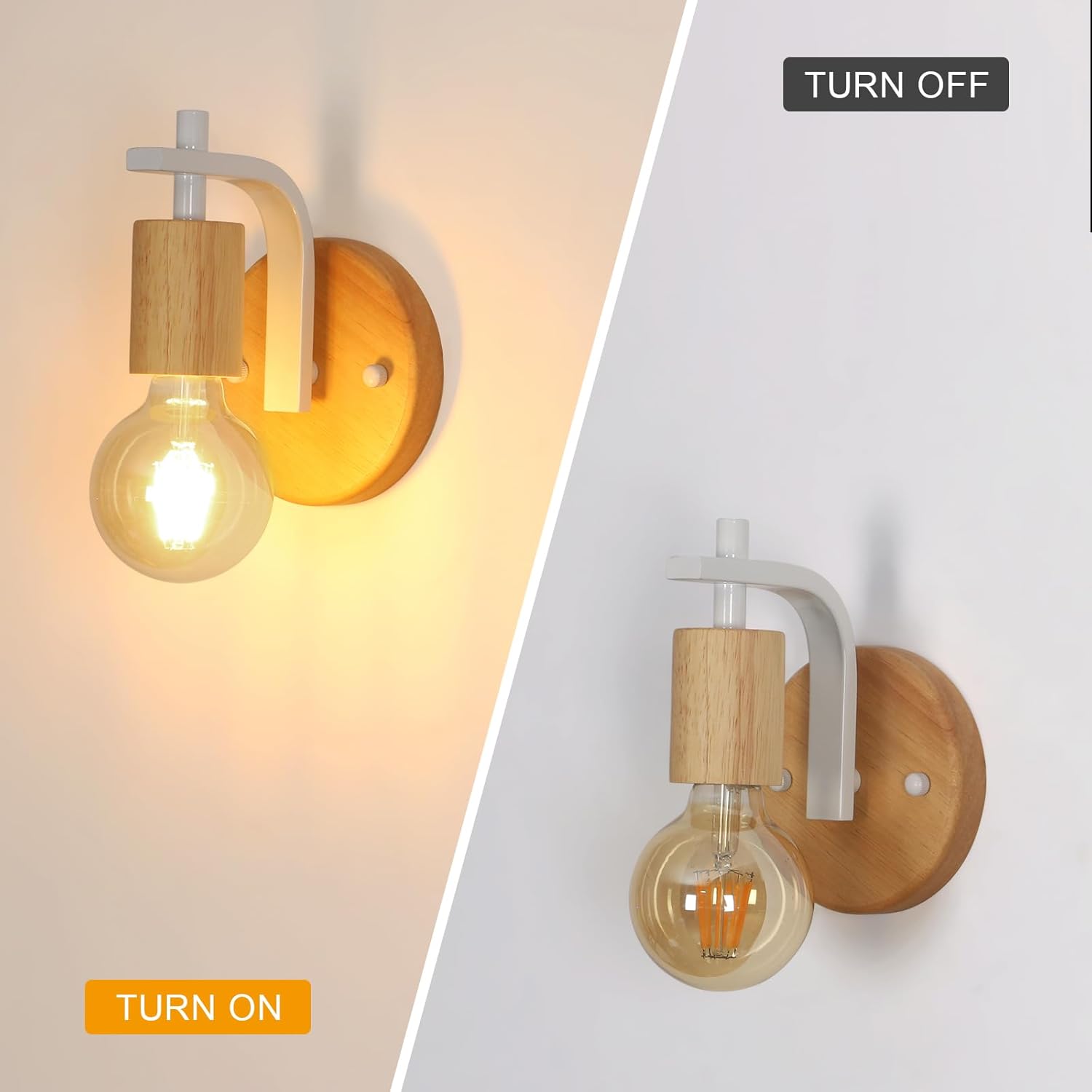 Set van 2 Houten Wandlampen voor Binnen (Exclusief Lampen)