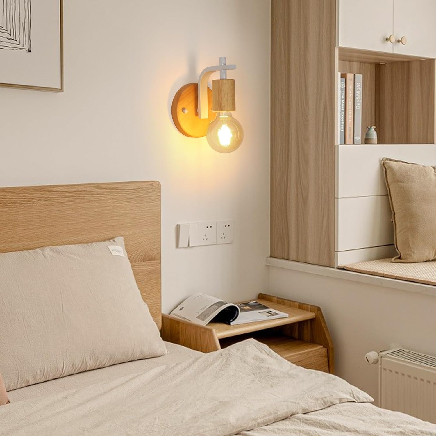 Set van 2 Houten Wandlampen voor Binnen (Exclusief Lampen)