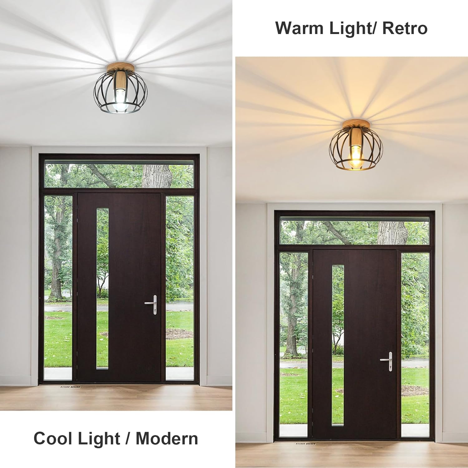 Industriële Plafondlamp – Hout & Zwarte Kooi E27