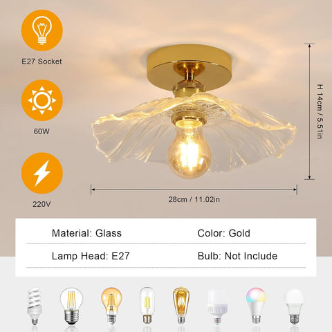 Moderne Glazen Bloem Plafondlamp Goud E27 28cm