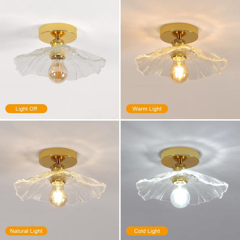 Moderne Glazen Bloem Plafondlamp Goud E27 28cm