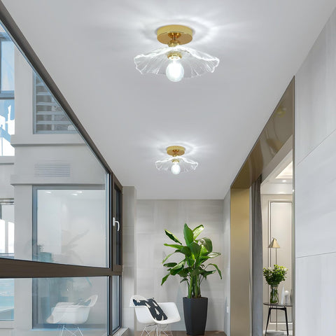 Moderne Glazen Bloem Plafondlamp Goud E27 28cm