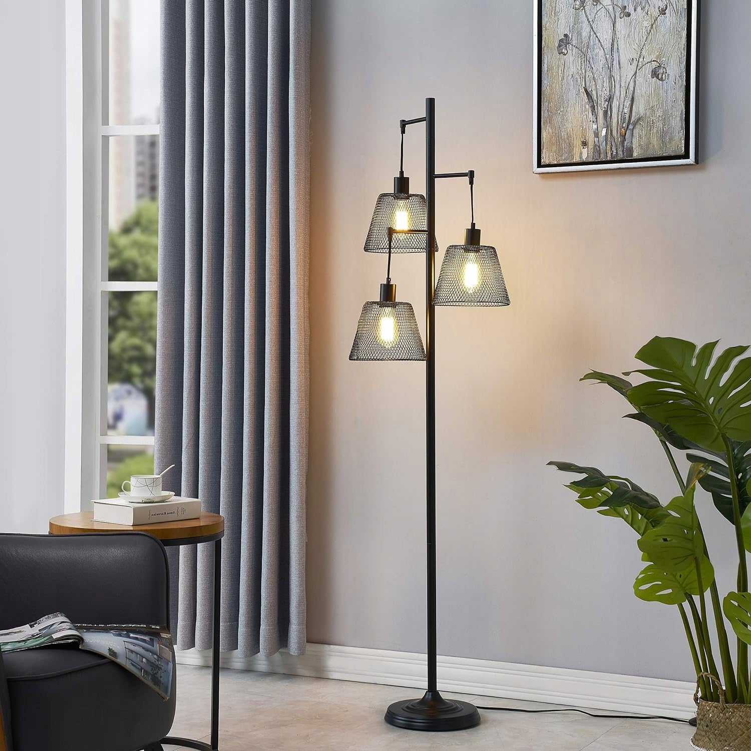 Lampadaire Retro noir E27 170cm, en métal, sans ampoules