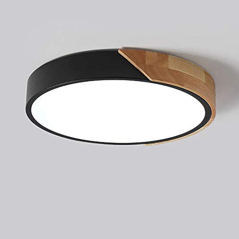 Plafonnier LED Moderne Rond en Bois Dimmable - Noir, 30*5cm, avec Télécommande - Idéal pour le Salon, la Chambre, le Couloir et la Salle à Manger