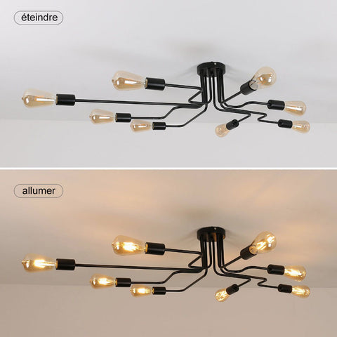 Zwarte industriële plafondlamp, E27 plafondlamp kroonluchters metalen lichtarmatuur, vintage plafondlamp verlichting voor woonkamer slaapkamer keuken zolder bar café 8 lampen