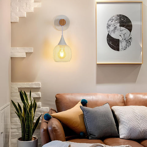 Creatieve lantaarnvormige wandlamp, wit, metaal, E27-fitting (geen lamp), voor slaapkamergang