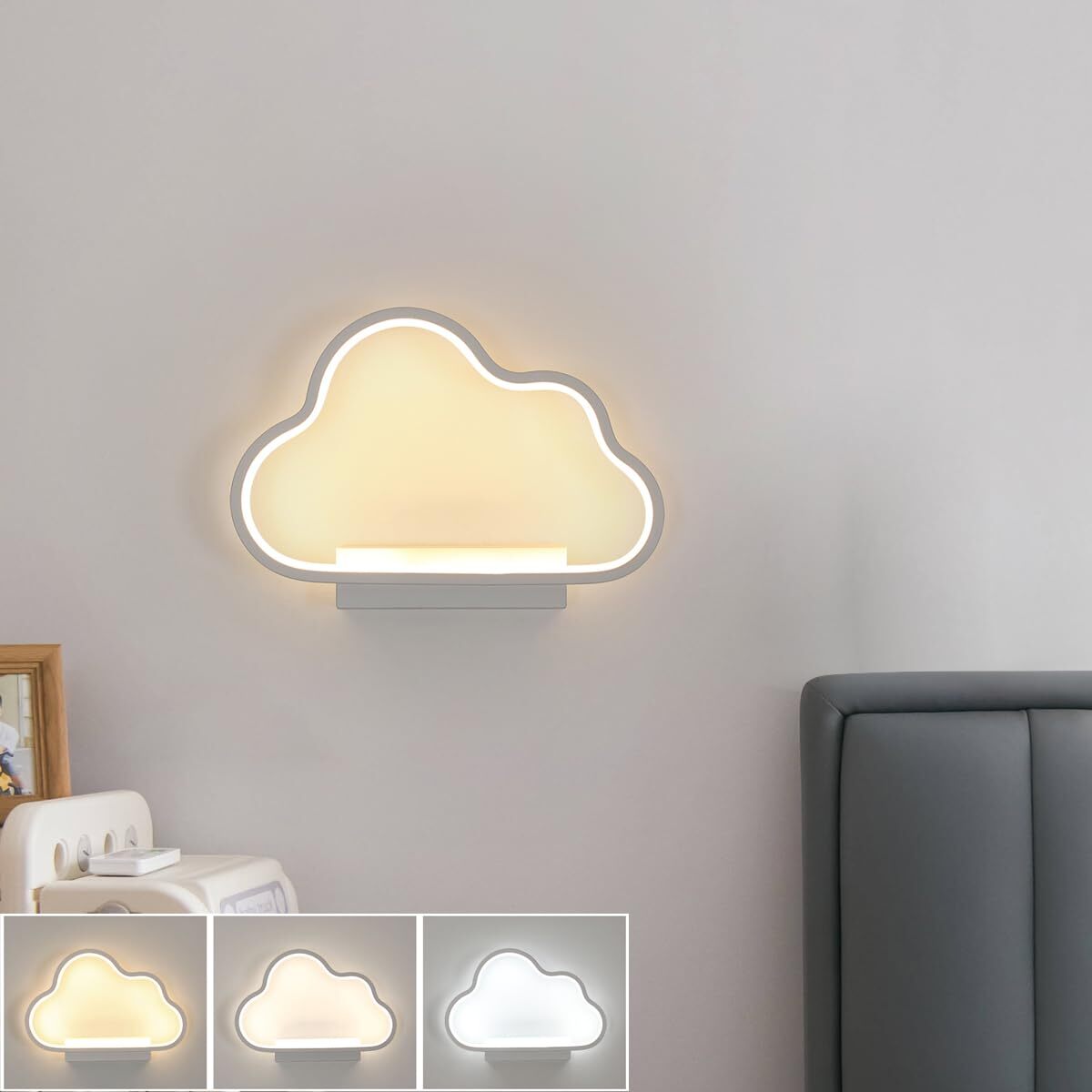 Applique murale LED, Blanc 28*20cm, en Aluminium, Lumière Tricolore 6500K+4500K+3000K, pour Chambre