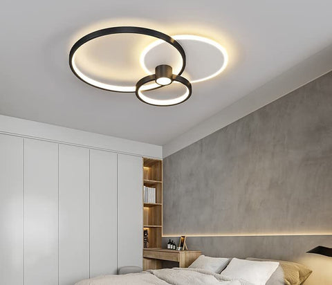 Plafondkroonluchter Dimbare ronde aluminium LED-plafondlamp - Zwart en wit, 55*46*8CM, met afstandsbediening - Ideaal voor woonkamer, slaapkamer, hal