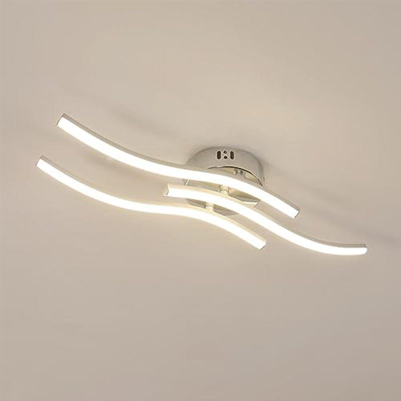 Lámpara de techo LED moderna con tres ondas paralelas - Araña plateada, 18W 60*12cm, luz cálida 3000K, 220V