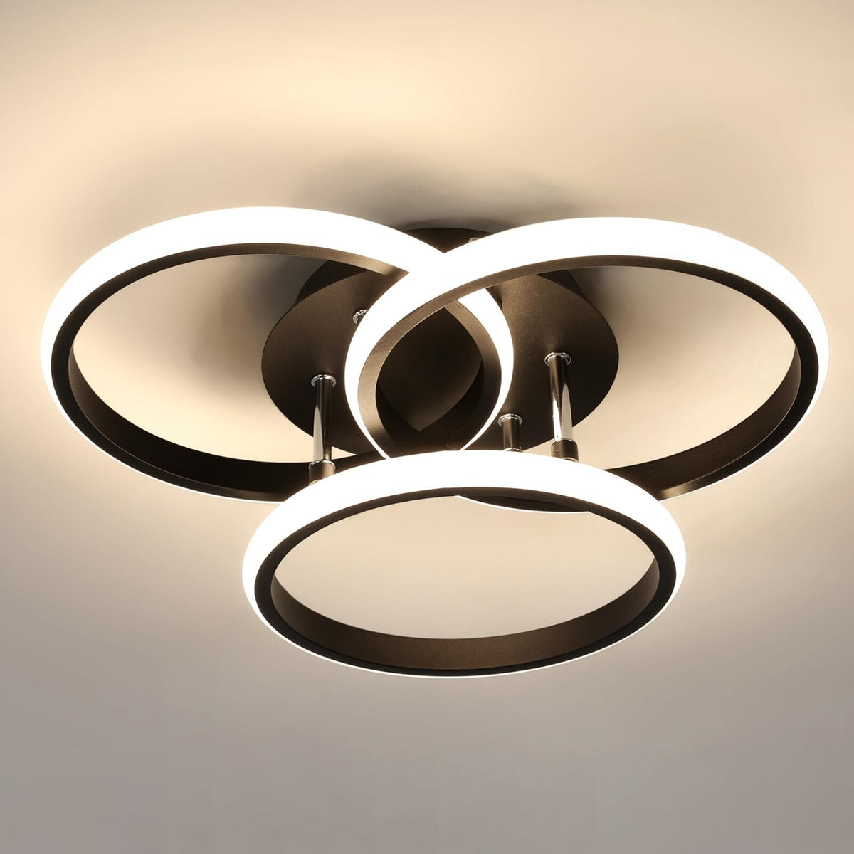 Creatieve LED-plafondlamp, 3 zwarte rondes, 39W 4500K neutraal wit licht, aluminium, D40*H11,5CM