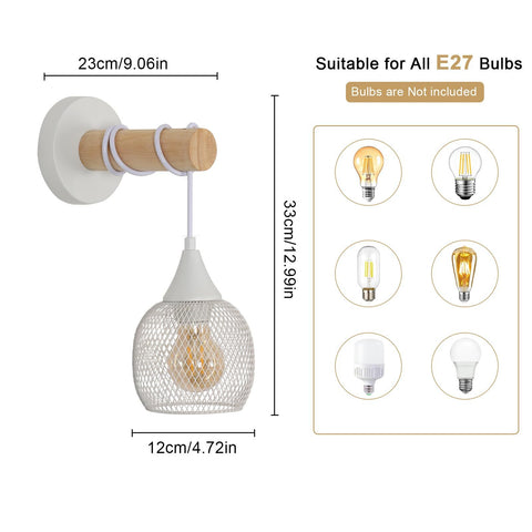 Creatieve lantaarnvormige wandlamp, wit, metaal, E27-fitting (geen lamp), voor slaapkamergang