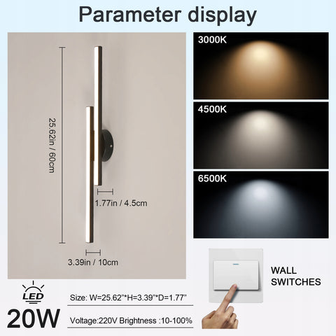 Driekleurige LED-plafondlampen met 2 rechte parallellen, zwart, 17W 58,5*10CM, aluminium, voor woonkamer slaapkamer