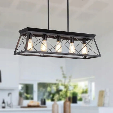 5 takken rechthoekige boerderijlantaarn, retro industriële kroonluchters, keukeneiland en eetverlichting, bovenlichten, su