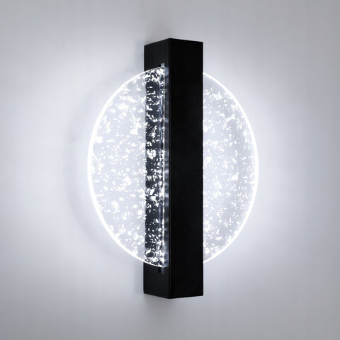 Moderne LED-wandlamp met bladzilver, rond zwart, acryl, koel wit licht 6500K, voor slaapkamer-woonkamer