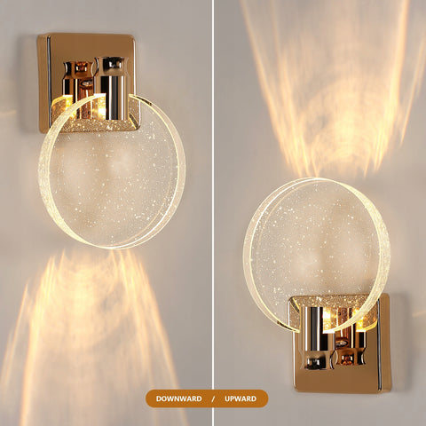 Moderne LED-wandlamp, goud, acryl, 3W driekleurig licht, D16*H21CM