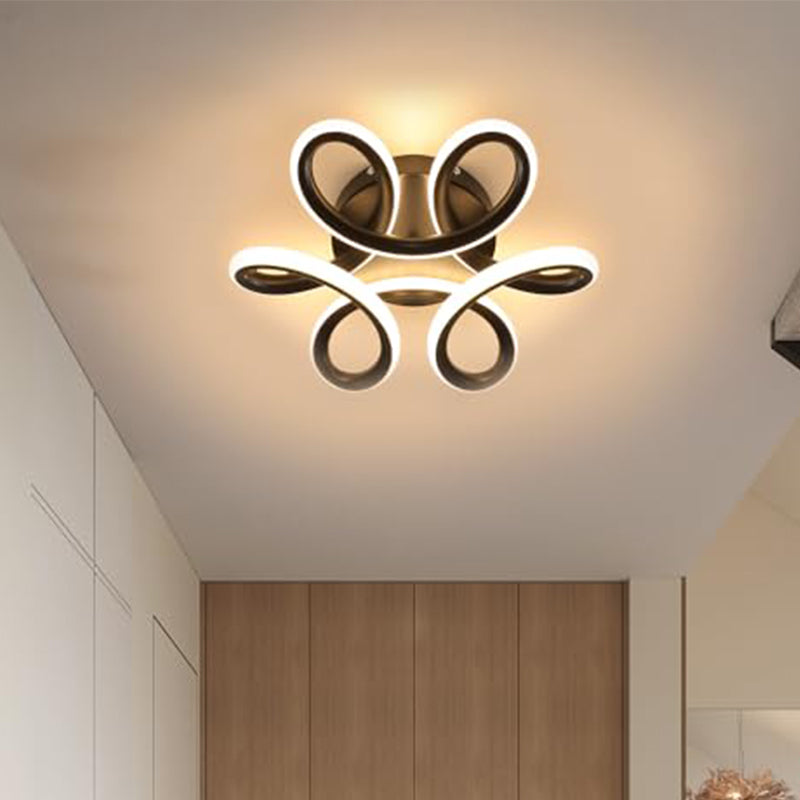 Nowoczesna lampa sufitowa LED Aluminiowy kształt płatka LED Czarny 22W, Ciepłe światło, Nadaje się do salonu, sypialni, kuchni, korytarza