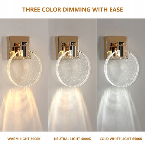 Moderne LED-wandlamp, goud, acryl, 3W driekleurig licht, D16*H21CM