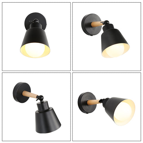 Retro binnenwandlampen, vintage industriële E27 wandlamp, metalen houten wandspots voor slaapkamer, balkon, gang, keuken, trap (zwart)