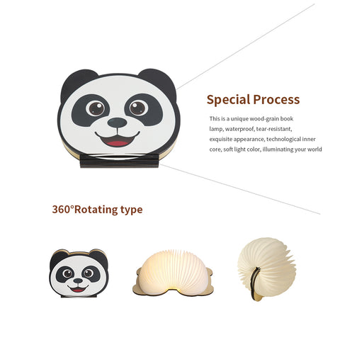 Goeco LED-opvouwbare boeklamp, veelkleurige cartoon Panda-nachtverlichting, USB-oplaadbare opvouwbare klaplamp voor