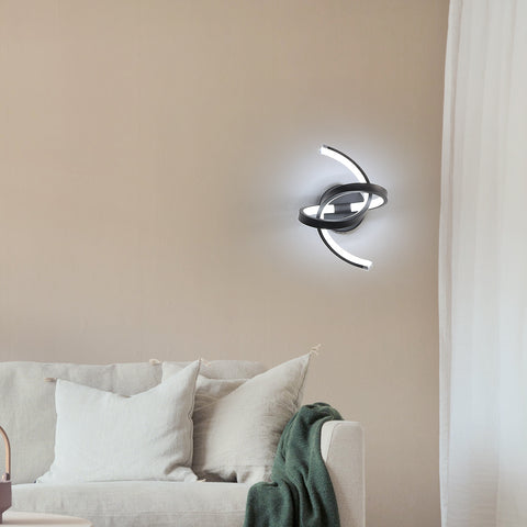 Binnenwandlamp, 19W gebogen design LED-wandlampen, moderne acryl wandlamp voor slaapkamer, woonkamer, hotel, trap, gangpad, zwarte kleur, koel wit licht