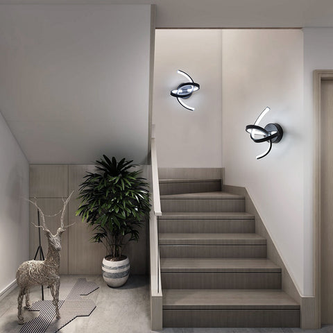 Binnenwandlamp, 19W gebogen design LED-wandlampen, moderne acryl wandlamp voor slaapkamer, woonkamer, hotel, trap, gangpad, zwarte kleur, koel wit licht