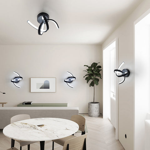 Binnenwandlamp, 19W gebogen design LED-wandlampen, moderne acryl wandlamp voor slaapkamer, woonkamer, hotel, trap, gangpad, zwarte kleur, koel wit licht