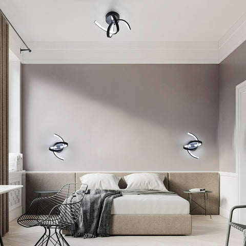 Binnenwandlamp, 19W gebogen design LED-wandlampen, moderne acryl wandlamp voor slaapkamer, woonkamer, hotel, trap, gangpad, zwarte kleur, koel wit licht
