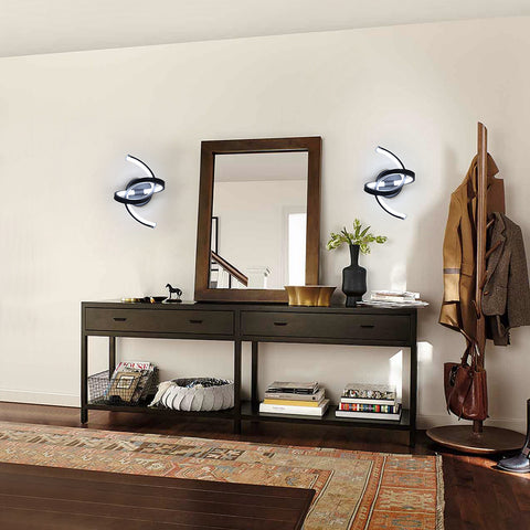 Binnenwandlamp, 19W gebogen design LED-wandlampen, moderne acryl wandlamp voor slaapkamer, woonkamer, hotel, trap, gangpad, zwarte kleur, koel wit licht