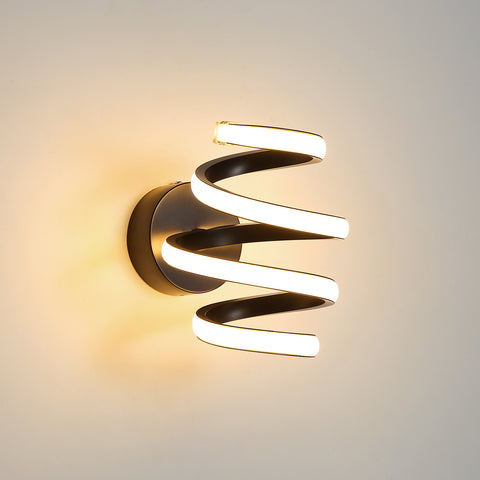 Led-wandlamp 21W Zwart Spiraal Eenvoudig Modern Creativiteit Aluminium Metaal Wandlamp 3000K Binnenwandlamp Geschikt voor slaapkamer, gang, woonkamer, bar