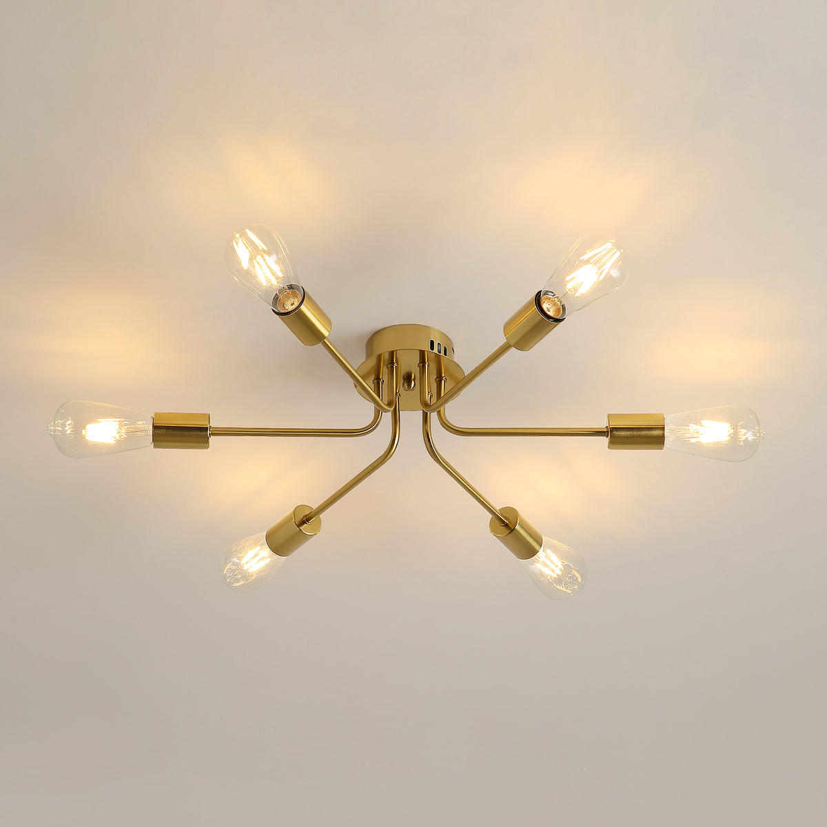 Moderne LED-plafondlamp, E27 industriële vintage kroonluchter, 6 lampen metalen hanglamp voor woonkamer, slaapkamer, eetkamer, balkon, keuken, kantoor (goud)