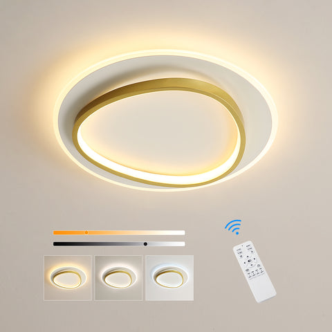 Moderne LED-plafondlamp, 40W 2700-6500K dimbare LED-plafondlamp met afstandsbediening, ronde, halfverzonken plafondverlichting voor slaapkamer, woonkamer, kantoor, studeerkamer (Ø40CM, wit en goud)