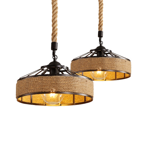 GOECO Henneptouw Kroonluchter, Retro Zwart Metalen Hanglamp, Landelijke Hangende Kroonluchters, Hal Plafondlamp E27 Verlichtingsarmatuur voor Woonkamer Slaapkamer Versieren Huis 220V