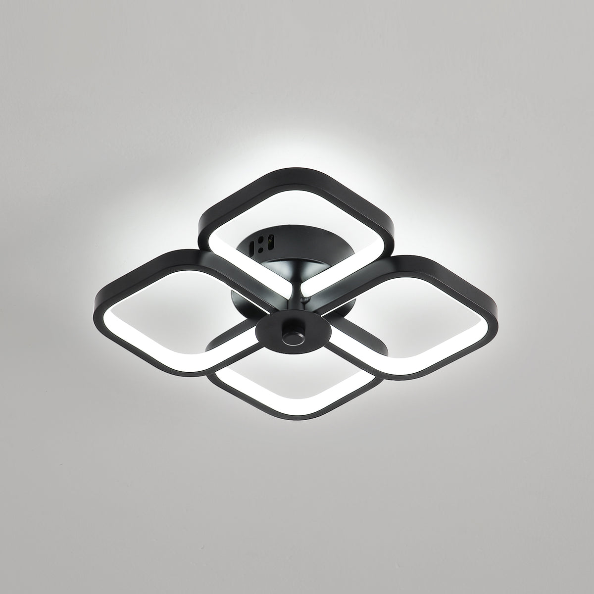 Led-plafondlamp, moderne rechthoekige metalen acryl plafondlamp 32W kroonluchter plafondlamp, dia 24CM kantoorplafondlamp voor slaapkamer, woonkamer, eetkamer, hal zwart