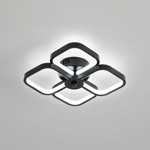 Led-plafondlamp, moderne rechthoekige metalen acryl plafondlamp 32W kroonluchter plafondlamp, dia 24CM kantoorplafondlamp voor slaapkamer, woonkamer, eetkamer, hal zwart
