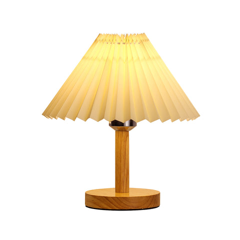 Bureaulamp, E27 houten geplooide tafellamp, mini creatief sfeerlicht voor slaapkamer