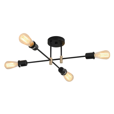 Moderne Sputnik-kroonluchter, industriële hanglamp met 4 lampen, E27 semi-inbouw plafondlamp voor eetkamer, woonkamer, keuken, kantoor, café, restaurant (lamp niet inbegrepen)