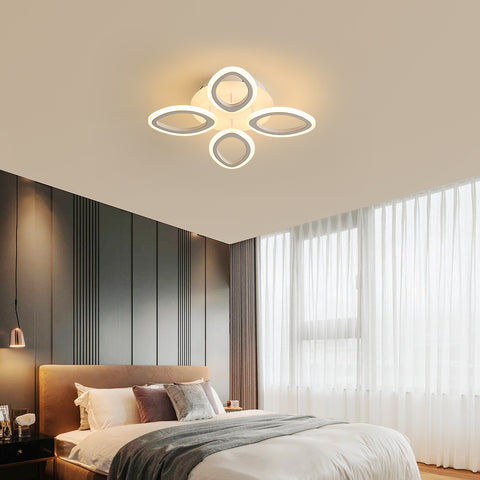 Moderne dimbare LED-plafondlamp 40W, bloemvorm design plafondlamp, acryl metalen bloemblaadje kroonluchter met afstandsbediening geschikt voor slaapkamers, trappen, gangen, balkons, gangpaden (4 lampen)