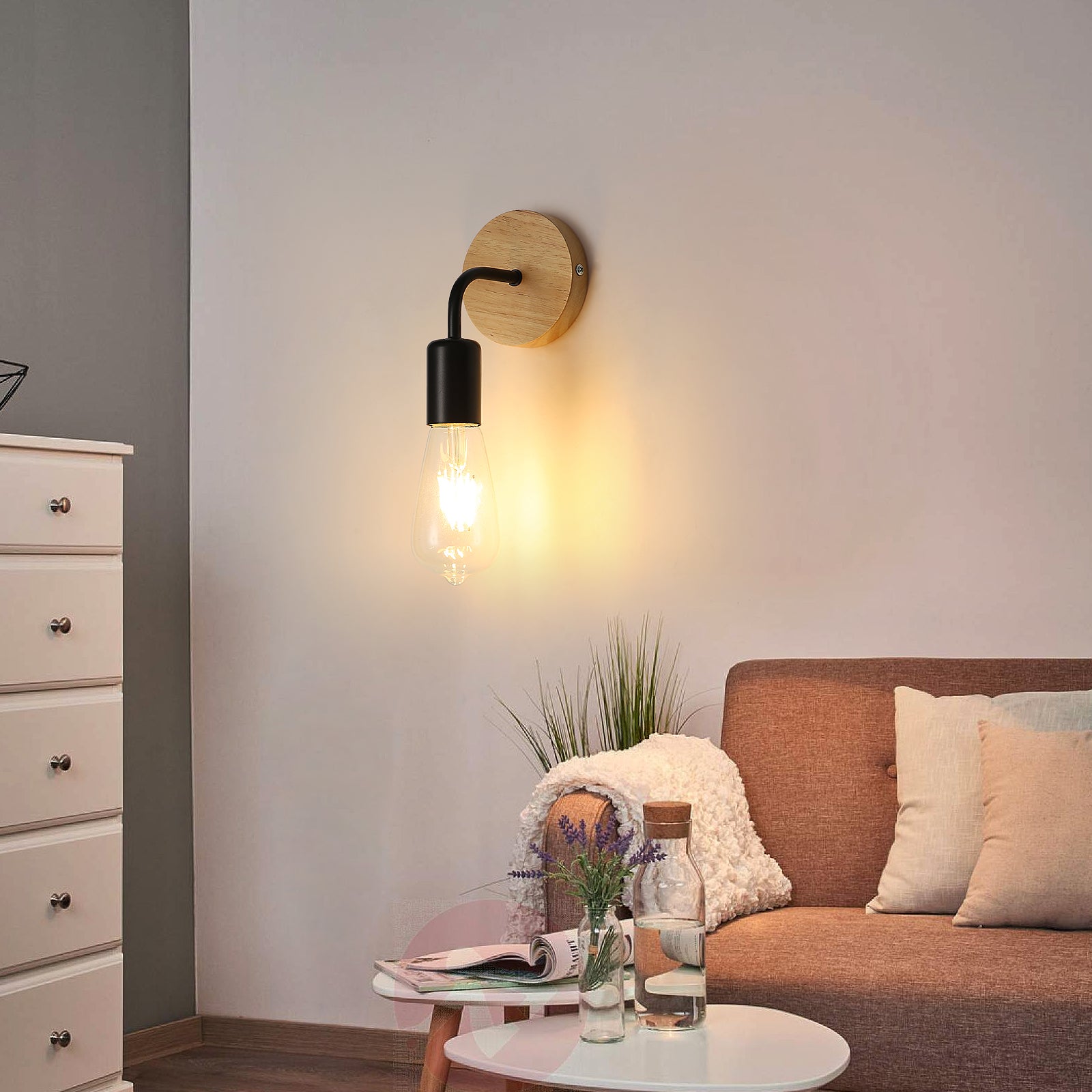 Applique Murale Interieur Industrielle 2 Pack, Lampe Murale en Bois Métal