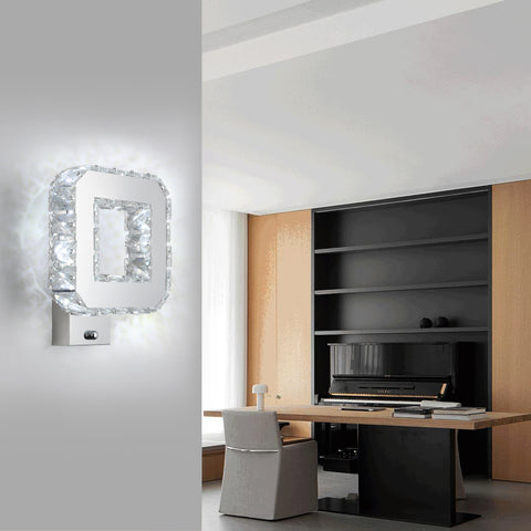 Kristallen wandlamp voor binnen, 12W, 1080lm, moderne LED-kristallen wandlamp, decoratie wandlamp voor slaapkamer, eetkamer, foyer, koel wit 6000K