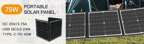 20V 75W Opvouwbaar Snel Opladen Draagbare Zonnepaneel Solar Batterij Oplader Power Bank Voor Telefoon RV Outdoor Horloges DC + USB