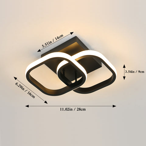 LED-plafondlamp Driekleurig licht Zwart plafondlamp Dubbel vierkant ontwerp Aluminium en smeedijzeren plafondverlichting Woonkamerlamp