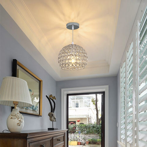 Moderne kristallen kroonluchter Moderne kroonluchter hanglamp E27 chroom hanglamp met 120 cm verstelbare kabel geschikt voor keuken, slaapkamer, kantoor, woonkamer (lamp niet inbegrepen)