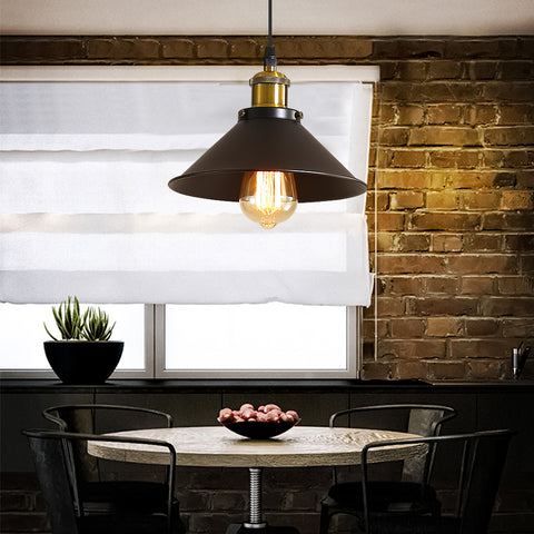 Industriële hanglamp plafondkroonluchter zwart, Φ22 cm voor E27-lampen Vintage plafondkroonluchter voet metalen lampenkap voor eetkamer woonkamer keuken slaapkamer restaurant café en bar