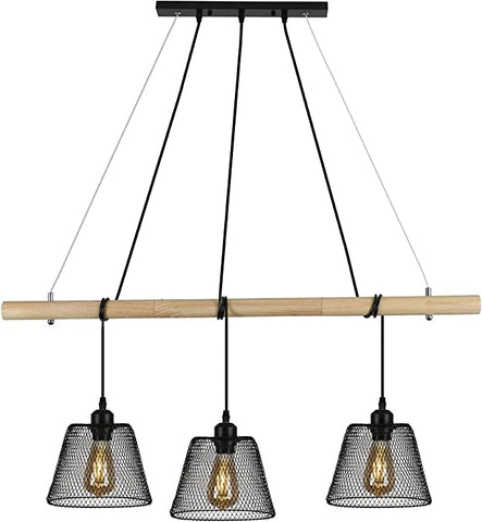 3 lampen vintage industriële hanglamp, gesplitste houten kroonluchter hangend met industrieel ontwerp, industriële woonkamerkroonluchter met E27-aansluiting, stalen hanglamp voor eetkamer