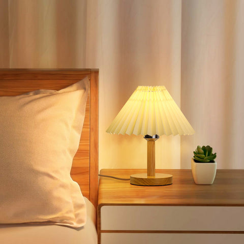 Bureaulamp, E27 houten geplooide tafellamp, mini creatief sfeerlicht voor slaapkamer
