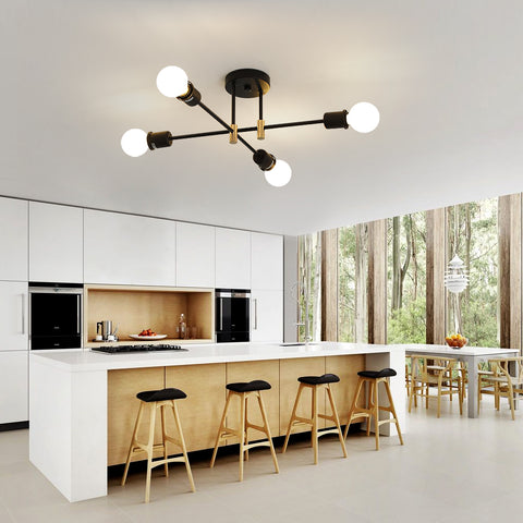 Moderne Sputnik-kroonluchter, industriële hanglamp met 4 lampen, E27 semi-inbouw plafondlamp voor eetkamer, woonkamer, keuken, kantoor, café, restaurant (lamp niet inbegrepen)