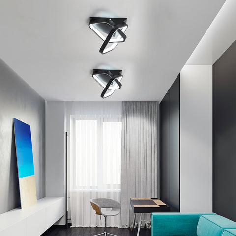 Moderne LED-plafondlamp 24W, 2 schuine vierkante plafondlampen in aluminium, zwart metalen plafondlamp, voor gangingang balkon, koel wit licht / 6500K